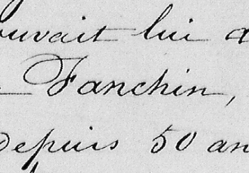 Text from a letter. "Fanchin" is written in cursive. 